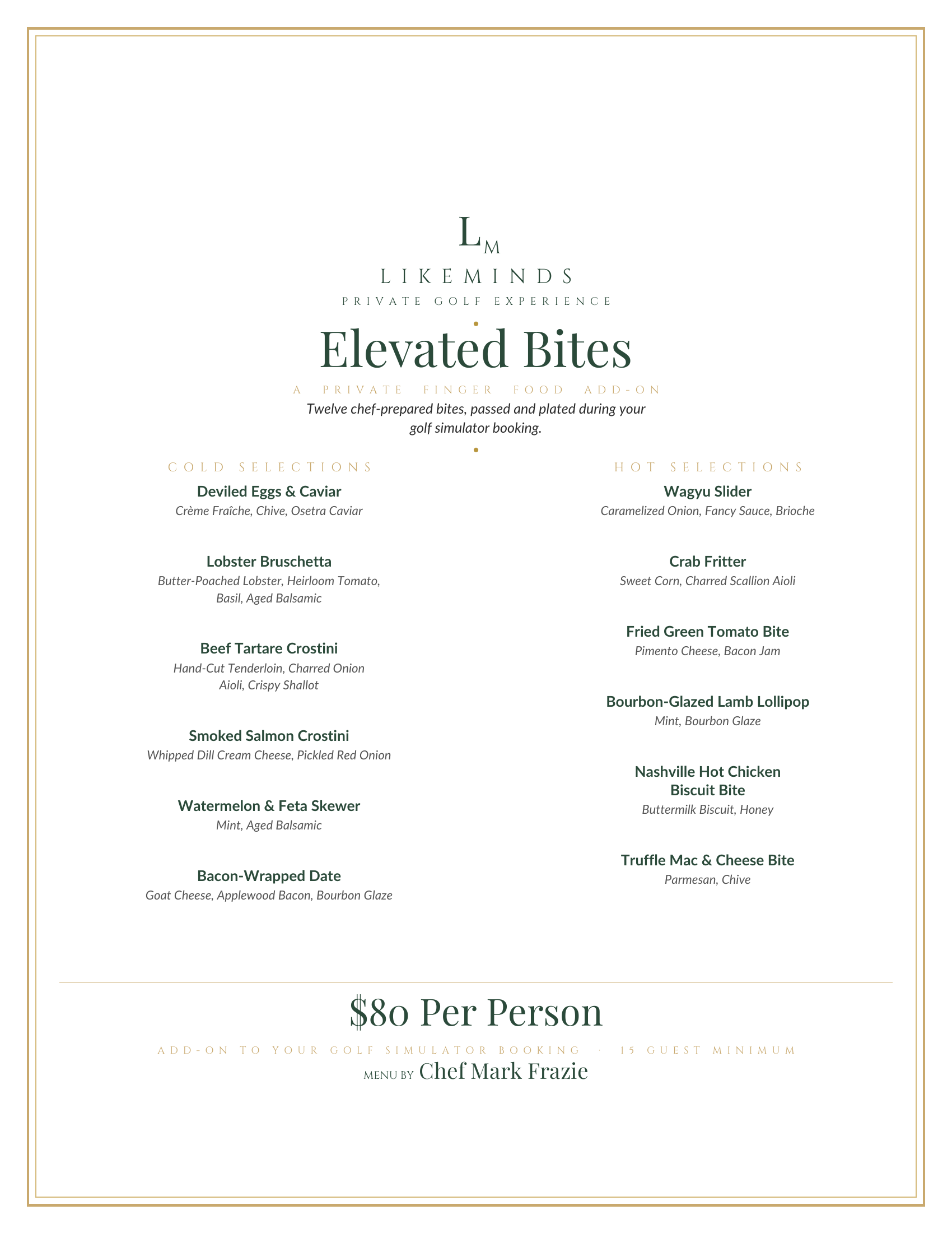 Elevated Bites Menu — LikeMinds Private Golf Experience